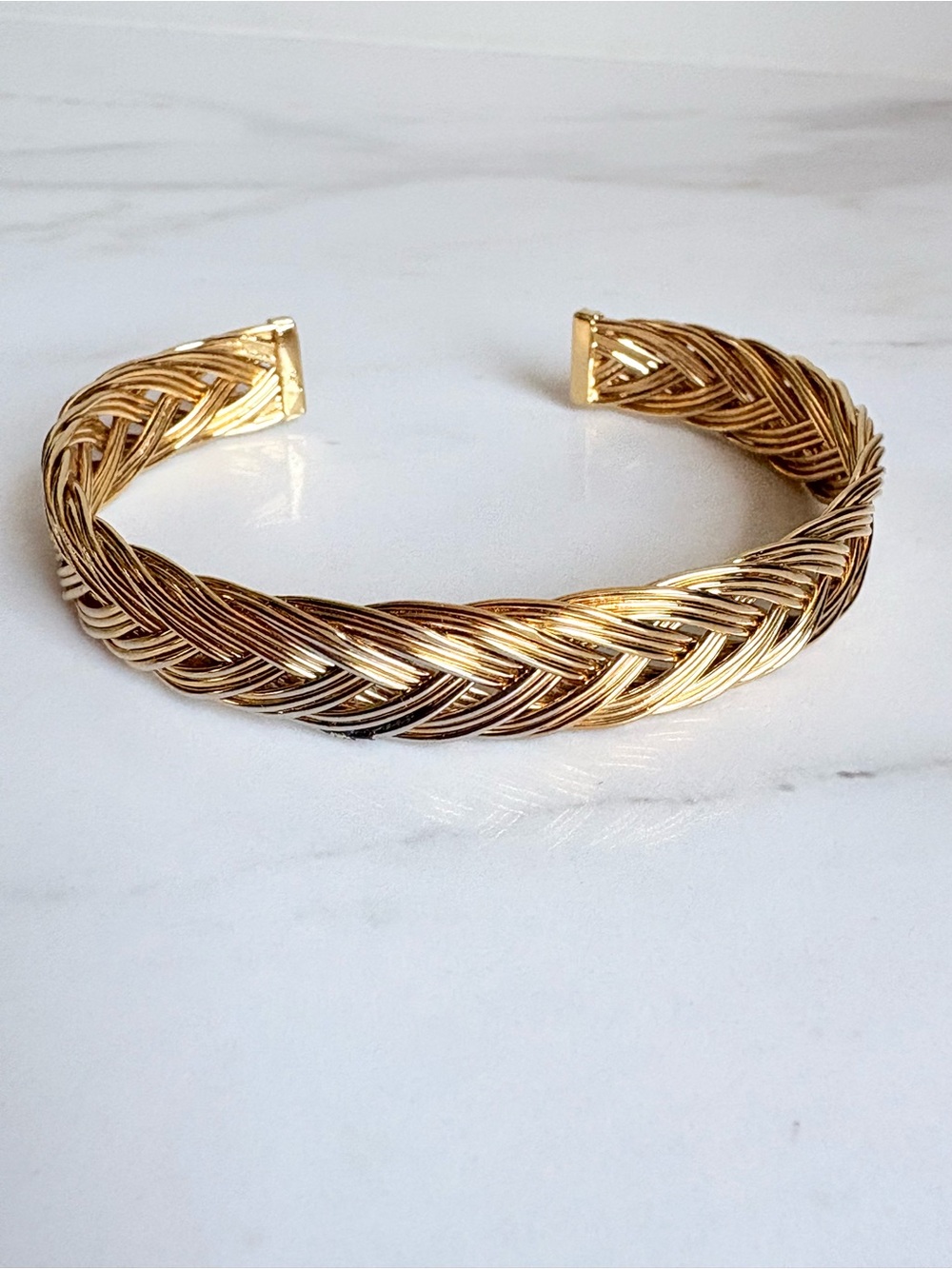 Vintage Avon Gold Plated Braided Cuff Bracelet Wide Woven Hinged Open NIB